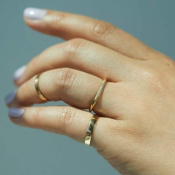 Jennie Kwon - Knife Edge Semi Pave Ring, White Gold - Picture 2 of 5